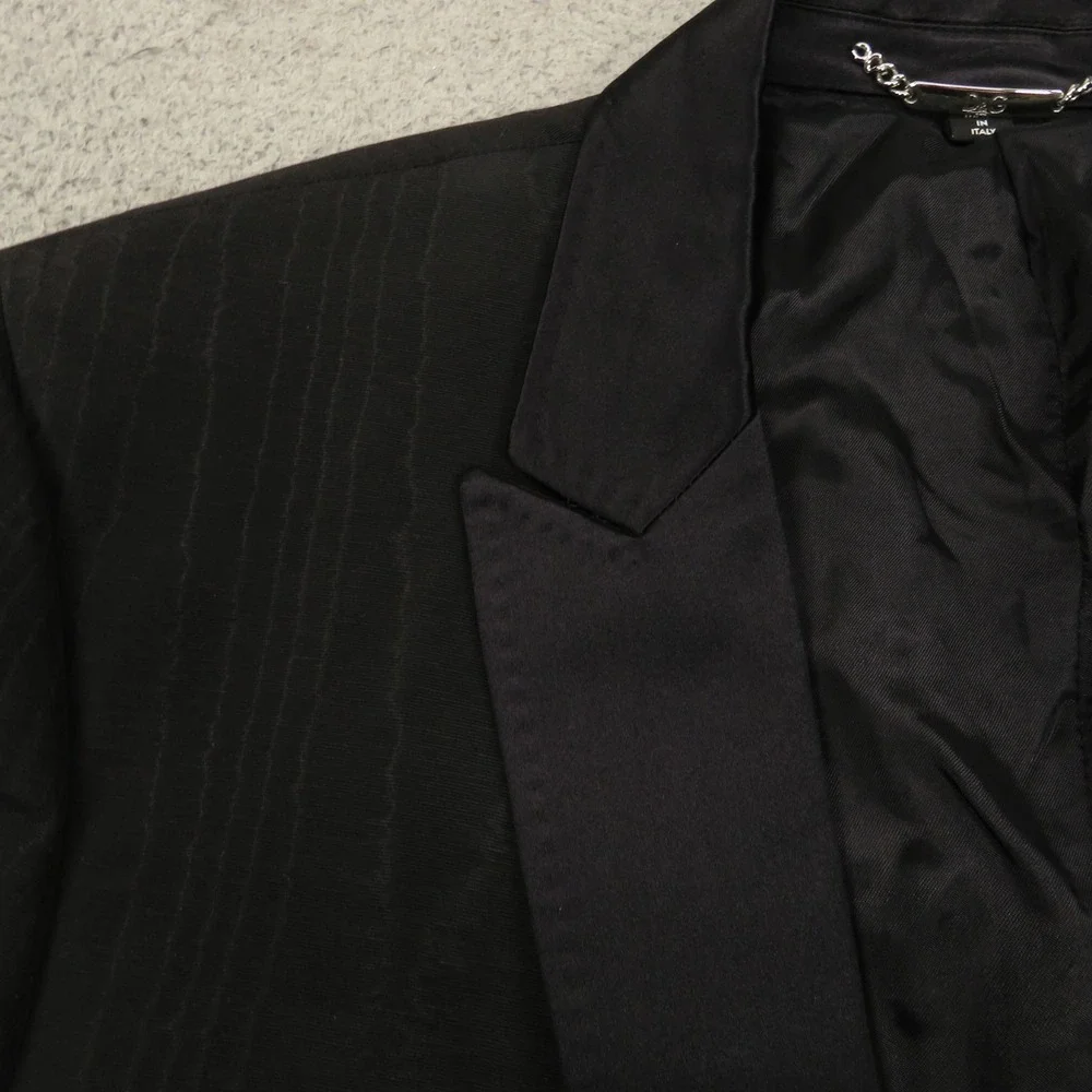 Dolce & Gabbana Blazer 42R Silk Woodgrain Print Tuxedo Jacket Black